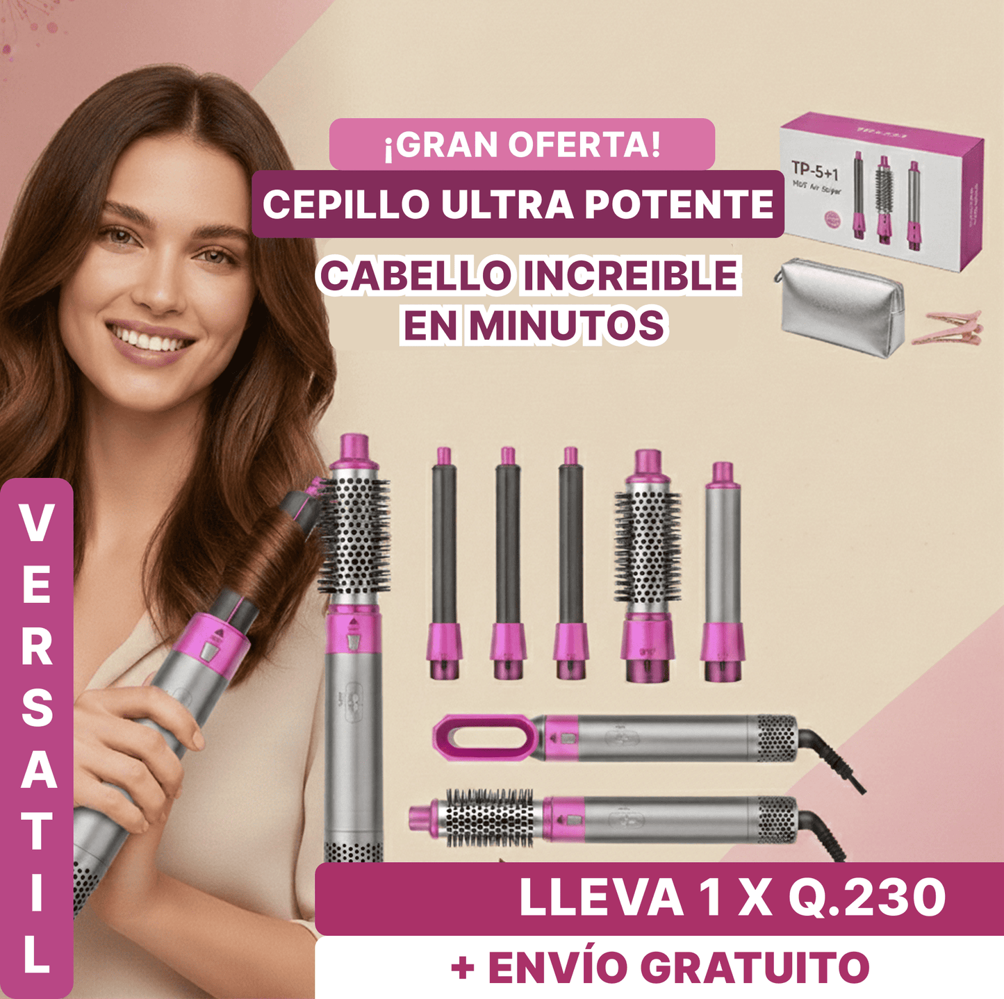 Cepilllo Para Cabello Dama 5 en 1: Potencia y Confort